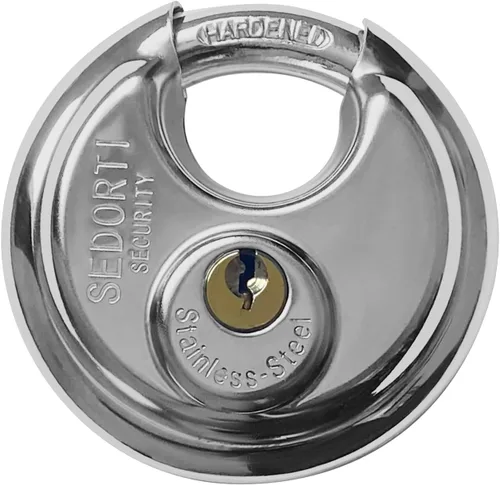 Vista 2 de SEDORTI Paquete de 10 candados de disco con llaves iguales, 2-3/4 pulgadas de ancho, cerradura redonda de acero inoxidable 304, cerradura