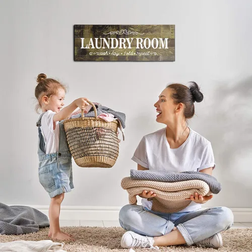 Vista 4 de Jetec - Letrero decorativo para cuarto de servicio de madera rústica estilo granja, letrero de pared familiar para lavandería, con las palabras