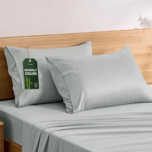 Vista 12 de TOSMO Oeko-TEX - Juego de 2 fundas de almohada de lujo, viscosa refrescante derivada de bambú, fundas de almohada suaves y sedosas transpirables