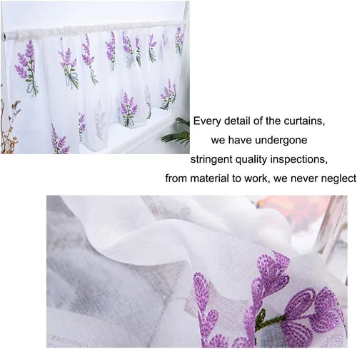 Vista 6 de Molaxhome Cenefa de cortina con bolsillo de barra de encaje de flores moradas para dormitorio, baño, sala de estar