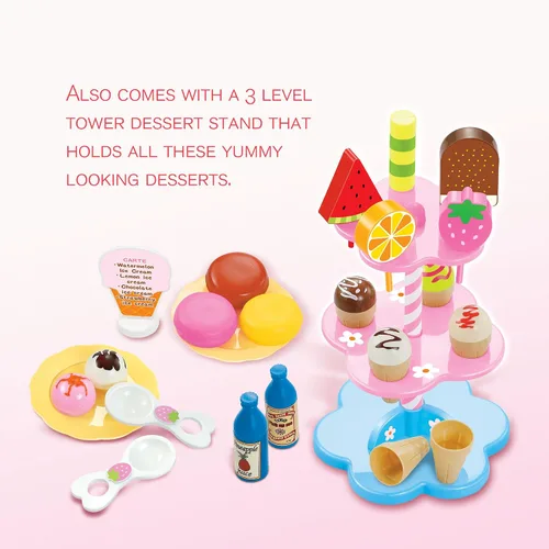 Vista 5 de PowerTRC Juego de 22 piezas de torres de helados y postres Perfecto para aventuras de juegos de niños con paletas y delicias de helado