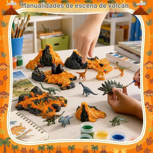 Vista 6 de Aydinids - Mini volcán con 12 figuras de plástico de dinosaurio Dinosaurio volcán pequeño realista para diorama de micro paisaje