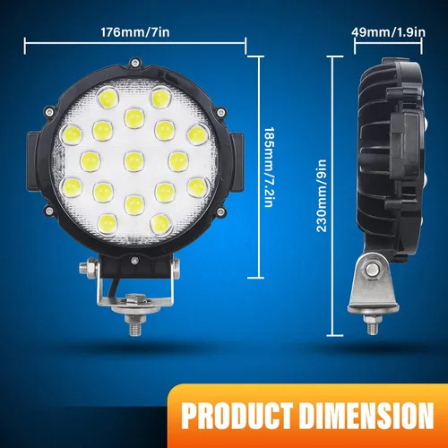 Vista 3 de Willpower 2 piezas 7 pulgadas 51 W negro punto haz redondo LED trabajo barra de luz DC 9-30 V para camión coche ATV SUV 4X4 Jeep camión lámpara