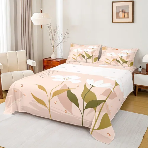 Vista 11 de Erosebridal Juego de sábanas tamaño individual color gris y blanco y verde azulado, juego de sábanas de arte abstracto, juego de sábanas estéticas