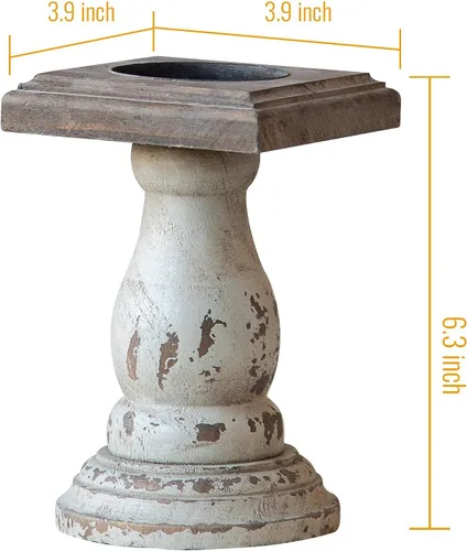 Vista 3 de Candelabro de madera blanco, candelabros decorativos para mesa, soporte de vela de pilar rústico, centros de mesa para comedor, candelabro Shabby