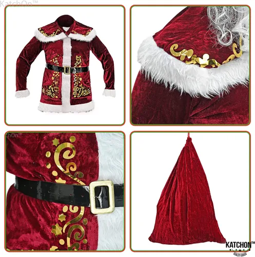 Vista 4 de KatchOn Traje de Santa Claus de terciopelo de lujo para adultos, 11 piezas, disfraces de Papá Noel para adultos, disfraces de Navidad, disfraz