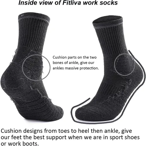 Vista 2 de Fitliva Calcetines de trabajo para hombre, calcetines acolchados de algodón para botas (6 pares)