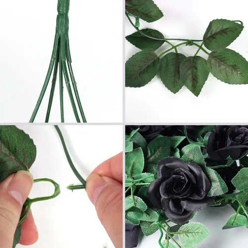 Vista 3 de RECUTMS - Guirnalda de flores artificiales colgantes de rosas negras, 2 guirnaldas florales falsas de 3.3 pies con 30 luces LED para pared