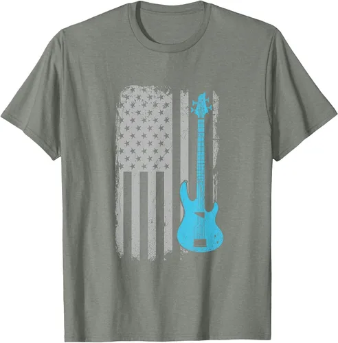 Vista 94 de Electric Bass Guitar Player American Flag Musician T-Shirt Asphalt Grey