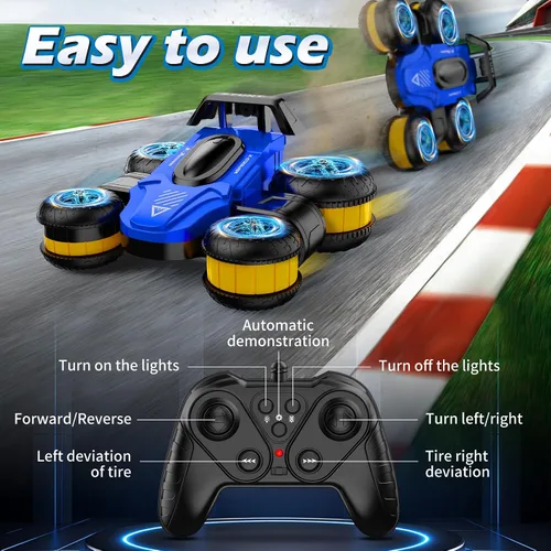Vista 5 de Juguete de coche de acrobacias a control remoto - Drift de alta velocidad 360° voltea 4WD vehículo todoterreno giratorio para niños y niñas, regalos