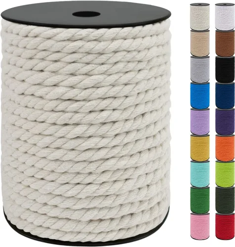 Vista 24 de JeogYong Cordón de algodón de 10mm, 22.86 metros de cuerda natural para macramé, hilo de 3 hebras torcido, cuerda para macramé para manualidades