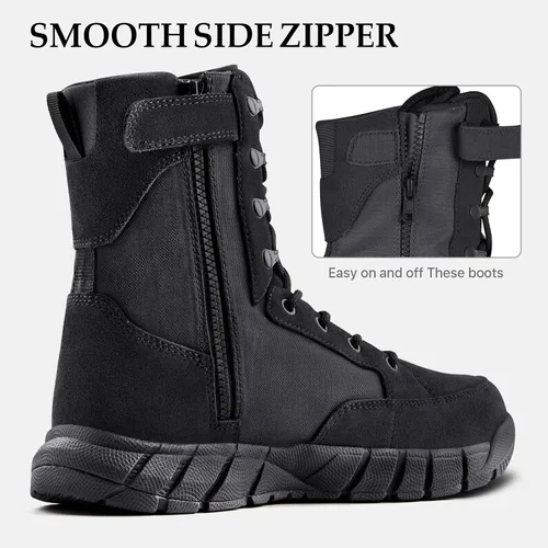 Vista 3 de FREE SOLDIER Men's 8 Inch Tactical Side Zip Boots Military Army Work Boots Lightweight Combat Boot for Motorcycle Boot