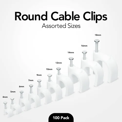 Vista 2 de Paquete de 100 mini clips redondos para cables, clips de gestión de cables de computadora para electrodomésticos, Ethernet, cable coaxial y cables