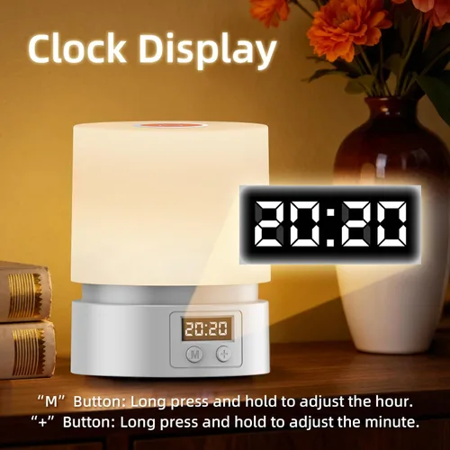 Vista 3 de Luz nocturna de guardería con reloj para niños, lámpara táctil de mesita de noche, lámpara de noche portátil para lactancia materna para bebé