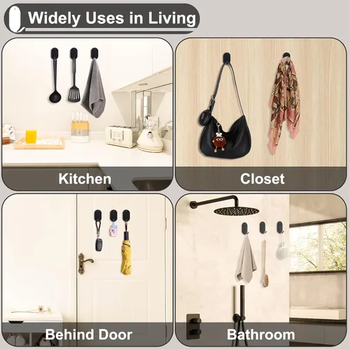 Vista 5 de Ganchos de pared de metal resistentes - Gancho de acero negro para llaves, cocina, baño y organización de entrada (paquete de 15)