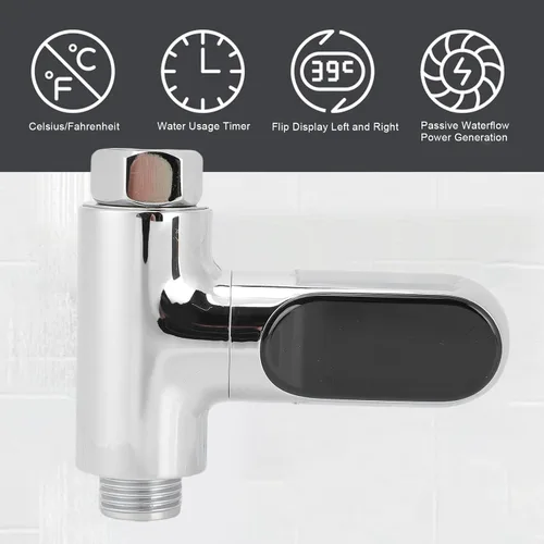 Vista 3 de Termómetro de ducha, pantalla digital LED de lectura instantánea, sensor de temperatura del agua con energía hidroeléctrica, diseño de ajuste