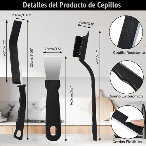 Vista 5 de Cepillo de limpieza de grietas, 8 piezas de suministros de limpieza, cepillo de cerdas duras para limpieza de grietas, cepillos de limpieza