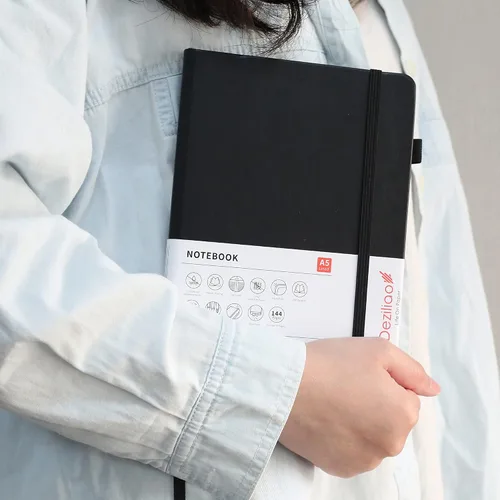 Vista 6 de Cuadernos forrados para diario, con lazo para bolígrafo. Cuadernos de tapa dura para trabajo, papel grueso de 100 Gsm con bolsillo