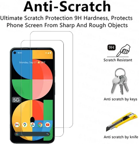 Vista 4 de Protector de pantalla transparente para Google Pixel 5a 5G HD de vidrio templado, 2 unidades, dureza 9H, antiarañazos, protector de pantalla
