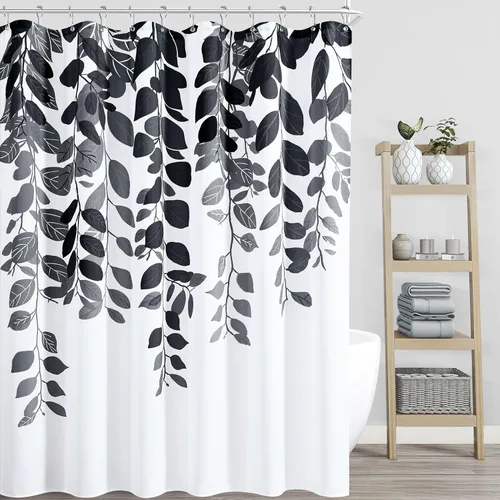 Vista 11 de BOODII Cortinas de ducha negras de 36 x 72 pulgadas, cortina de ducha de eucalipto de primavera para baño, cortina de baño con textura de flameado