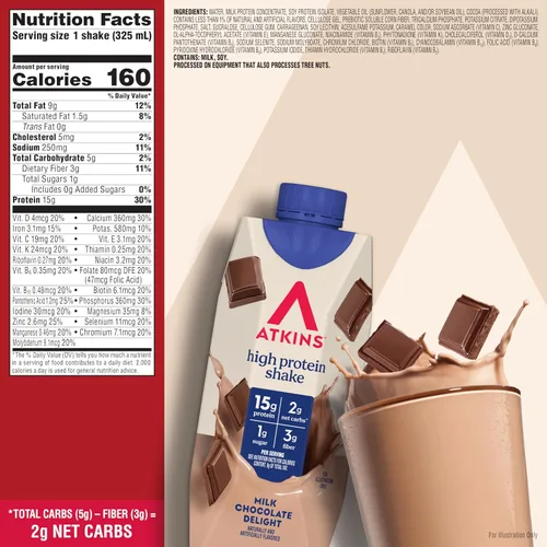 Vista 2 de Atkins Batido de proteína listo para beber, deliciosa leche con chocolate, sin gluten., 609309, 12