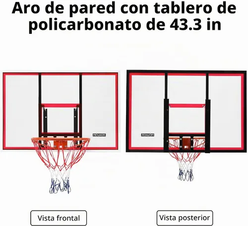 Vista 2 de PEXMOR Juego combinado de baloncesto de 43.3 x 29.5 pulgadas, aros de tablero y borde de portería, tablero de policarbonato inastillable, marco