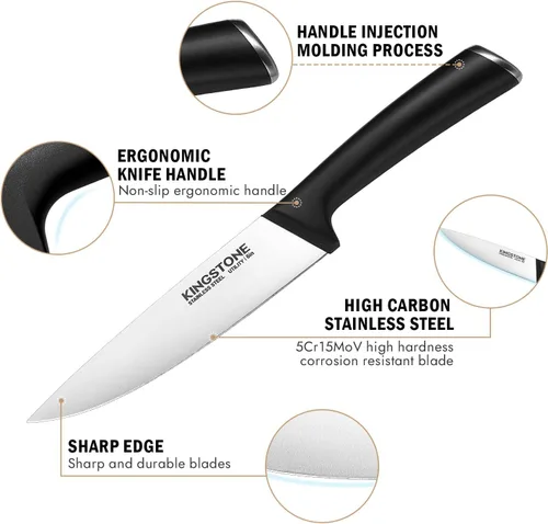 Vista 3 de KINGSTONE Juego de 14 cuchillos con portacuchillos, cuchillos de acero inoxidable de alto carbono con filo de precisión y durabilidad prolongada