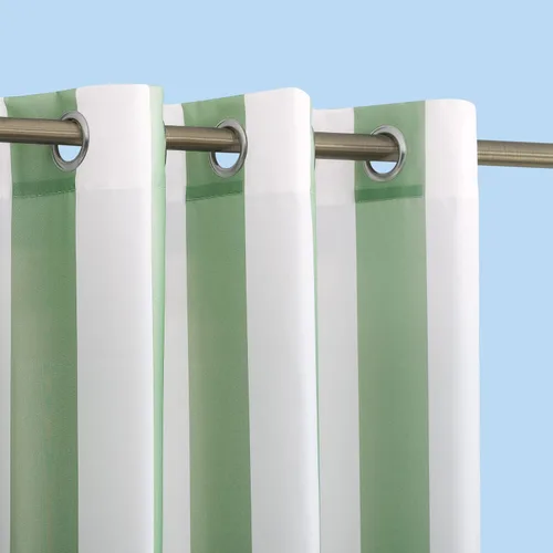 Vista 20 de Par de paneles de cortina con ojales Sun Zero Valencia estilo cabaña a rayas para interior/exterior con protección UV y eficiencia energética