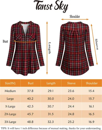 Vista 4 de Tanst Sky - Blusas de túnica con cuello en V con cremallera de manga larga para mujer