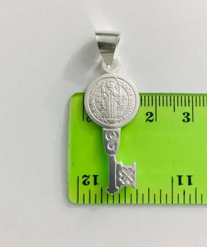 Vista 5 de 925 Silver Saint Benedict key pendantmedalla de San Benito llave plata - P63