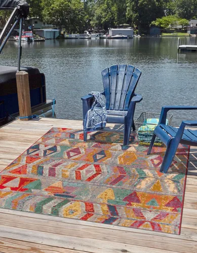 Vista 10 de Unique Loom Outdoor Modern Collection - Alfombra de área - Tamarindo (4 pies 1 pulgada octágono multi/borgoña)