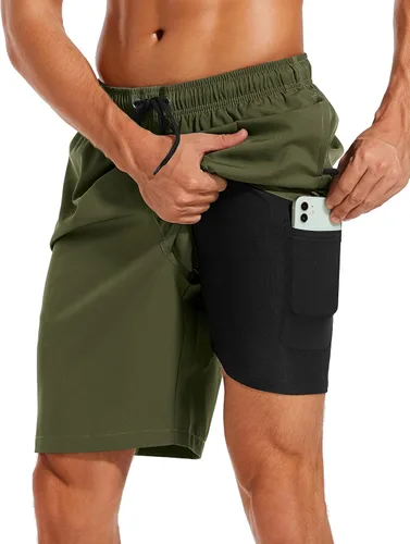 Vista 27 de Difficort - Traje de baño para hombre con forro de compresión, pantalones cortos de secado rápido con bolsillos con cremallera 1-a/ Rayas negras
