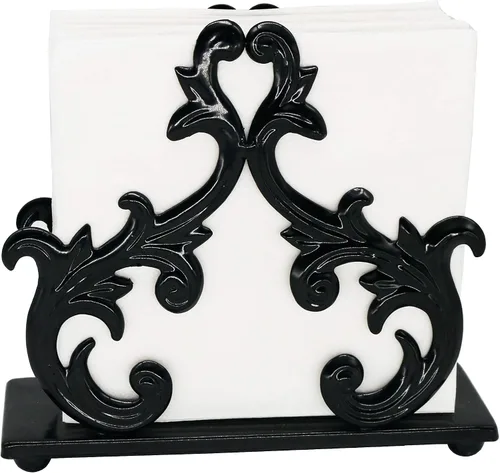 Vista 2 de Owlgift Servilletero Barroco Negro – Soporte Decorativo de Metal para Servilletas de Mesa, Correo u Organizador de Facturas – 6 x 2 x 5.3 Pulgadas
