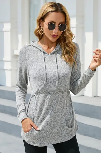 Vista 4 de Sosolism Sudadera con capucha de lactancia para mujer, de manga larga, con bolsillos