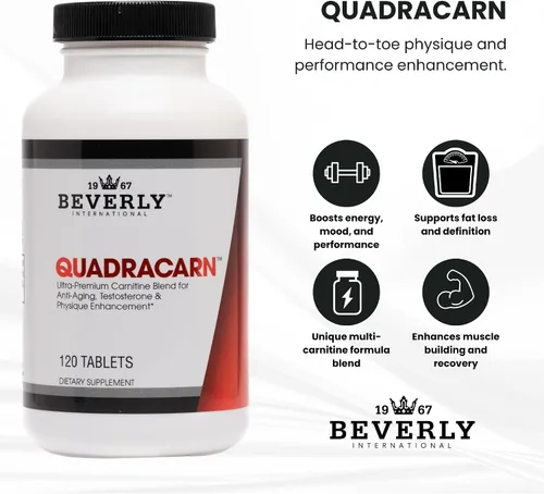 Vista 4 de Beverly International Quadracarn Mezcla de carnitina ultra premium probada en laboratorio para pérdida de grasa, definición muscular, metabolismo