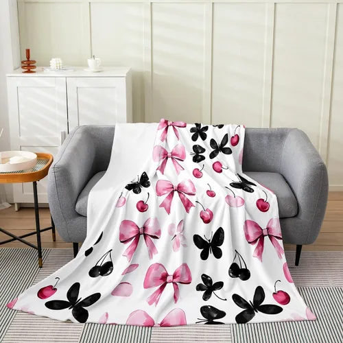 Vista 32 de Erosebridal Manta de franela con nudo de lazo para niñas, 40 x 50 pulgadas, diseño de rayas de diamante, para sofá cama y cama de vellón para niños