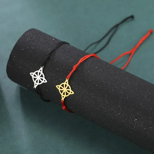 Vista 5 de Caiyao Pulsera para mujer, nudo de bruja celta, pulsera mágica en capas de acero inoxidable, dije de brujería, pulsera mística de doble cuerda