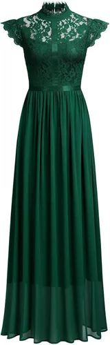 Vista 5 de Vestido Miusol de encaje floral, formal, hombro cubierto, para noche, largo, fiesta, para mujer