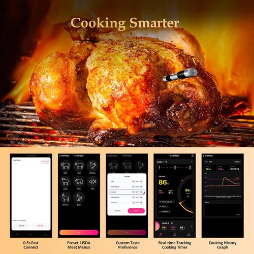 Vista 5 de Termómetro inalámbrico inteligente para carne de 800FT con sonda digital para carne, termómetro para carne Bluetooth con control de host