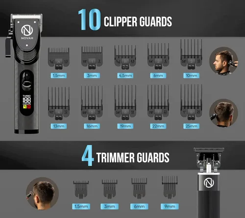 Vista 5 de NOVAH Grooming - Cortapelo profesional para hombres, juego de cortapelos y recortadores para barbero, cortapelos inalámbrico para hombres, kit