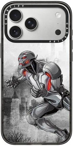 Vista 21 de CASETiFY Impact - Funda para iPhone 13 Mini [Marvel Colab / protección contra caídas de 8.2 pies/Magsafe] - Capitán América VS - Negro transparente