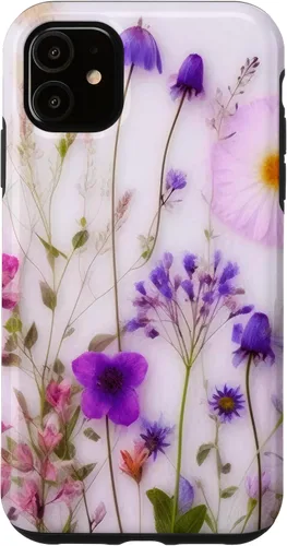 Vista 5 de iPhone 14 Mezcla de flores silvestres ramo floral patrón púrpura caso
