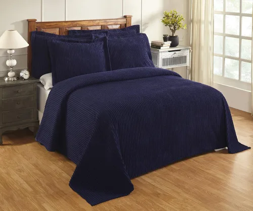 Vista 48 de Better Trends Colchas de Chenille Tamaño Individual, Azul 100% Algodón Chenille Diseño de Rayas Acolchado Cobertor Suave Liviano, 96"x110" con 1
