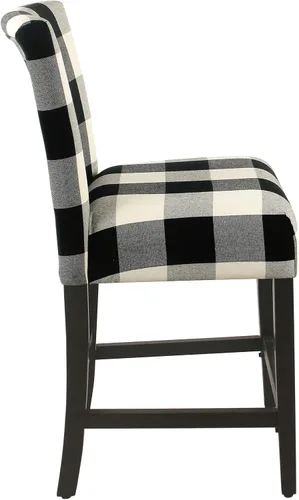 Vista 6 de [Usado] 'HomePop by Kinfine Taburete tapizado de tela para encimera, altura de encimera, 24 pulgadas, geométrico negro y crema