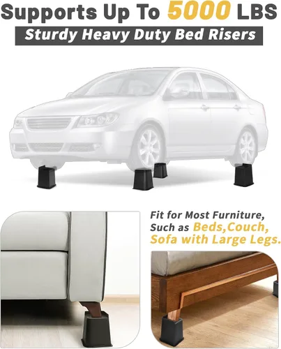 Vista 3 de Affogato Elevadores de cama, paquete de 4 elevadores de muebles resistentes de 8 pulgadas, extensores de patas de mesa, elevadores de cama