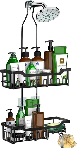Vista 8 de Organizador de ducha mejorado de longitud extendida con ganchos, soporte para champú y jabón resistente a la oxidación, organizador de baño grande