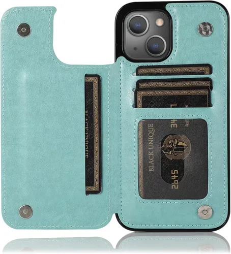Vista 5 de Funda de teléfono para iPhone 14 de 6.1 pulgadas con protector de pantalla de vidrio templado y tarjetero con soporte para tarjetero, soporte