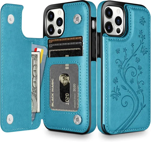 Vista 13 de HianDier Funda tipo cartera compatible con iPhone 12 Pro MAX 5G de 6.7 pulgadas, delgada funda protectora con ranura para tarjeta de crédito, funda