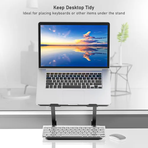 Vista 7 de BoYata Soporte para laptop, elevador ajustable para laptop con silicona deslizante y ganchos protectores, soporte para laptop de hasta 17 pulgadas