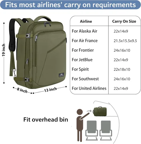 Vista 107 de MATEIN - Mochila de viaje extragrande de 10.56 galones, mochila de viaje ampliable apta para aerolíneas, para viajeros de fin de semana, hombres